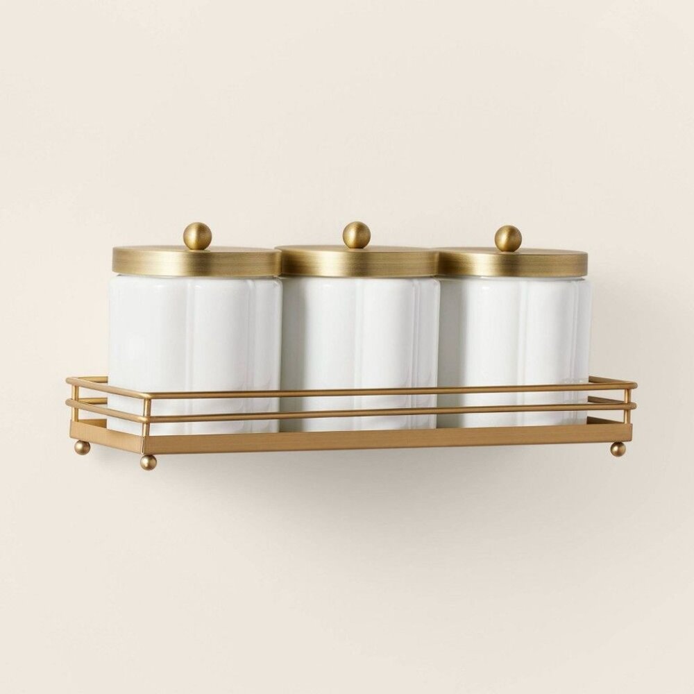 Milk Glass Bath Canister Set White Brass, Wall‎ Mount - Hearth & Hand Magnolia - Picture 5 of 8